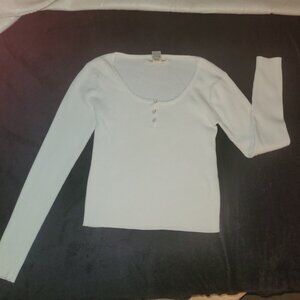 Suspicious Lines Womens White Long Sleeve Ribbed Top Size Large
